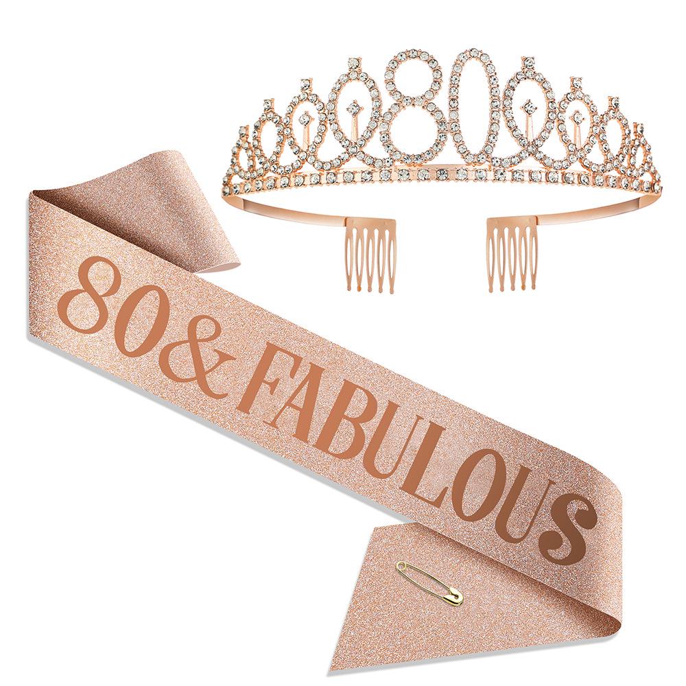 

European & American Birthday Party Crown Headband & Sash Set - Alloy Hair Accessories