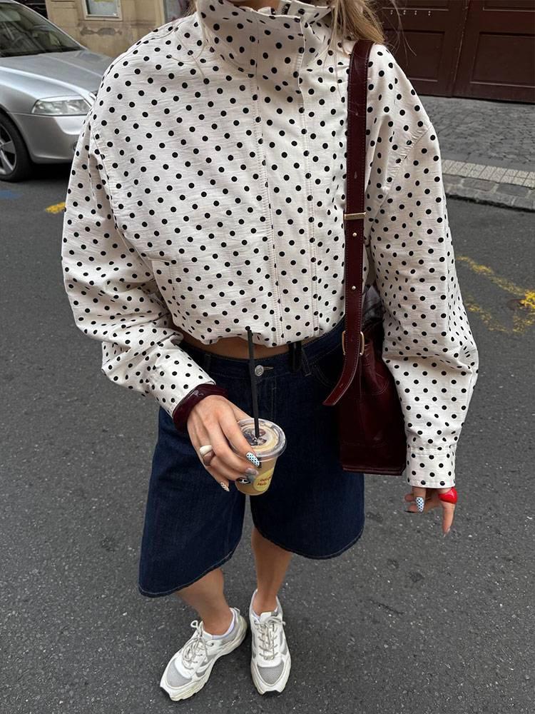 Women’s Polka Dot Long Sleeve Cardigan and Shorts Set 2025 Spring Summer Two-Piece Outfit Casual Slim Fit