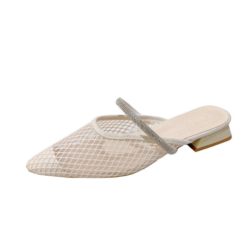 New Large-sized Front-padded Slip-on Low-heeled Net-covered Women's Shoes