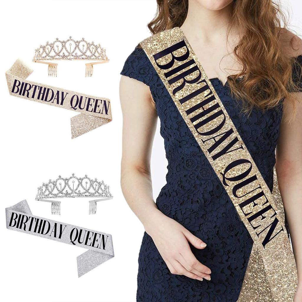 Birthday Decorations for Girls Birthday Sash Rhinestones Crown Tiara Birthday Gifts for Women Birthday Party Decorations