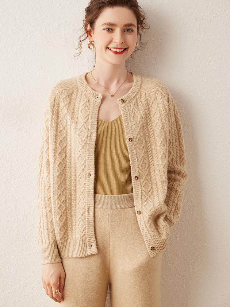 Women's Heavyweight Cashmere Cable Knit Cardigan Sweater - Autumn/Winter Collection