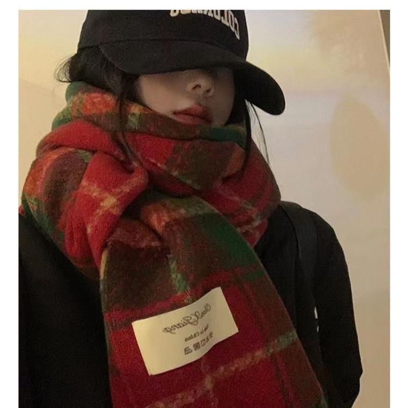 Christmas gift new red plaid scarf winter women's imitation cashmere scarf shawl warm Christmas red scarf