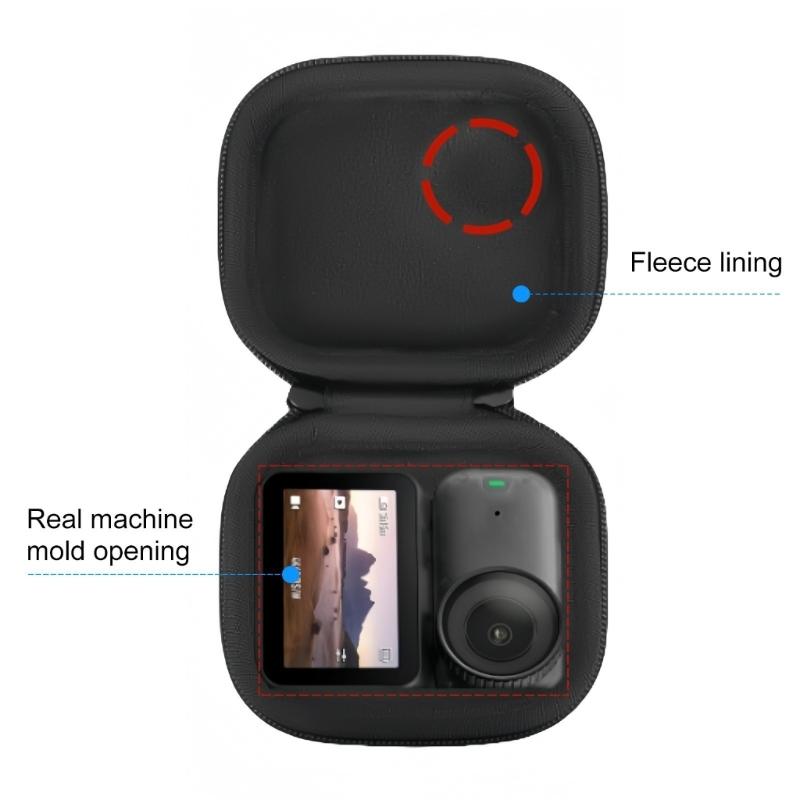 Portable Storage Bag for Sports Camera Featuring Waterproof Design Shockproof EVA Case and Attached Clip Carabiner