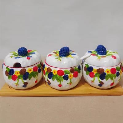 Pots à Assaisonnements en Céramique Relief Framboise Sets Porte-Poivre Outils à Épices de Cuisine Pots Organisateur d'Épices Boîte à Assaisonnements Set de Cuisine