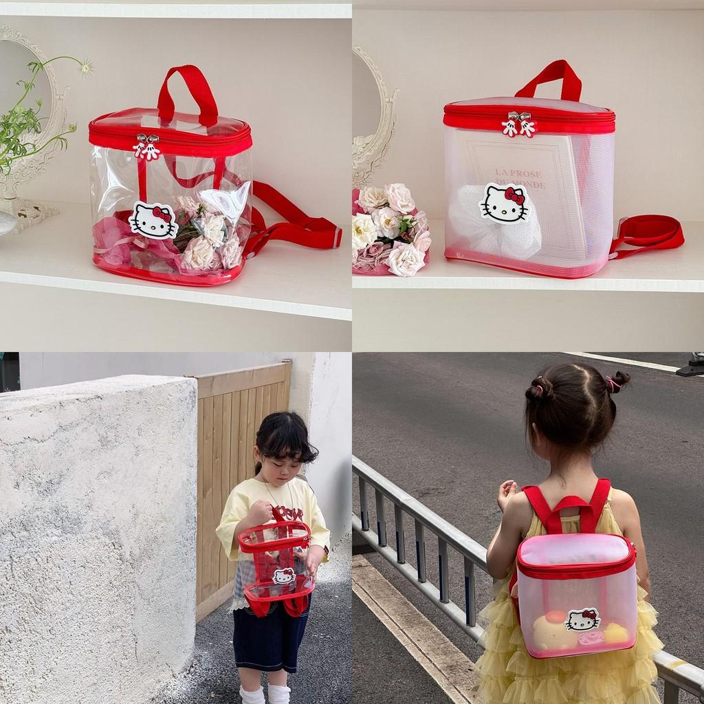 Hello Kitty Cat Pattern Transparent Kids Backpack With Breathable Pu Material For Kindergarten Children
