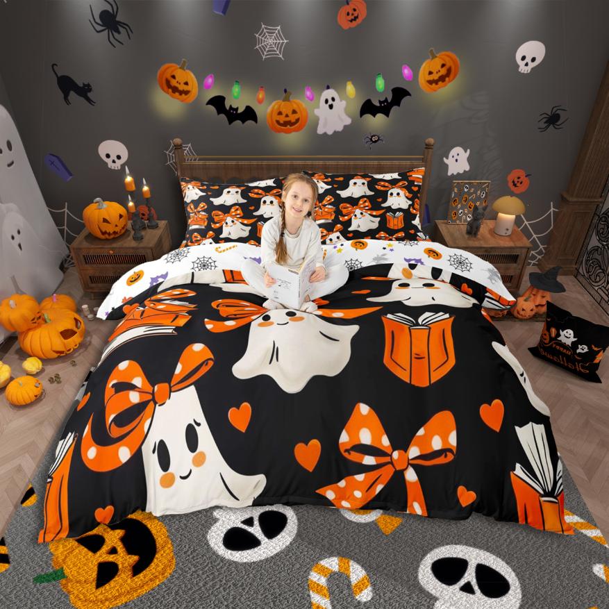 

Comforter Homewish Lovely Ghost Halloween Theme Bedding Setpurple Pumpkin Lantern Bed Set For Girls Boys Comforter (quilt)-EU Single(135*200cm)3pcs