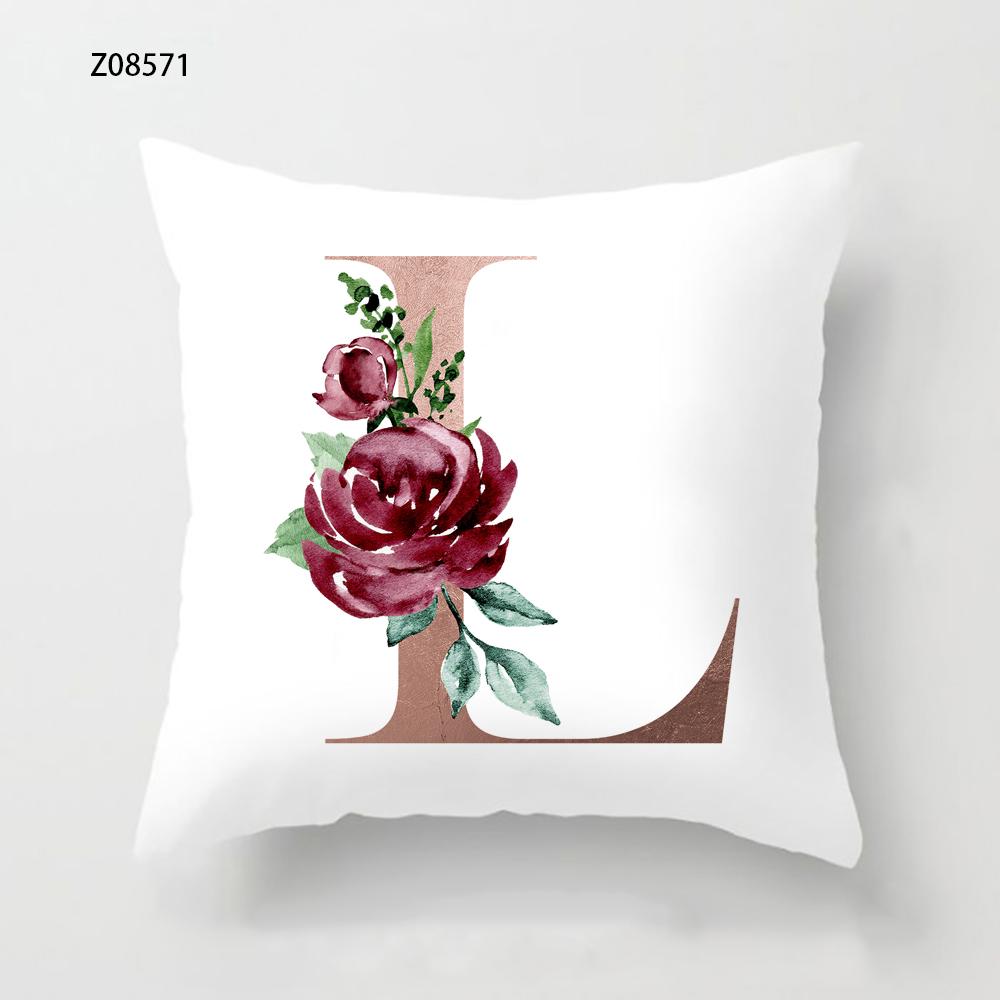 Pink Initials A B C Pillowcase Alphabet Flowers Home Sofa Decor Cushion Cover Living Room Bedroom Bed Decorative Pillow Cover