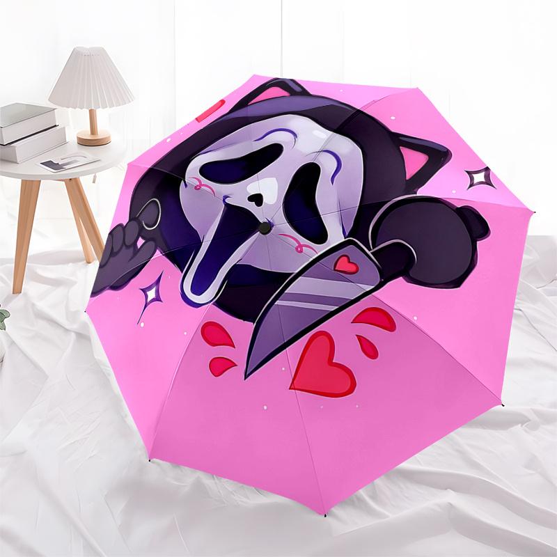 

Scream Mask Auto-Open Close Umbrella - Portable 3-Fold Design with 8-Bone Iron Frame, Perfect for Fans and Outdoor Use on Festivals0104241a
