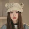 Autumn/Winter Japanese Cute Bear Ears Suede Octagonal Painter Hat - Women's Simple, Versatile & Face-Flattering Design