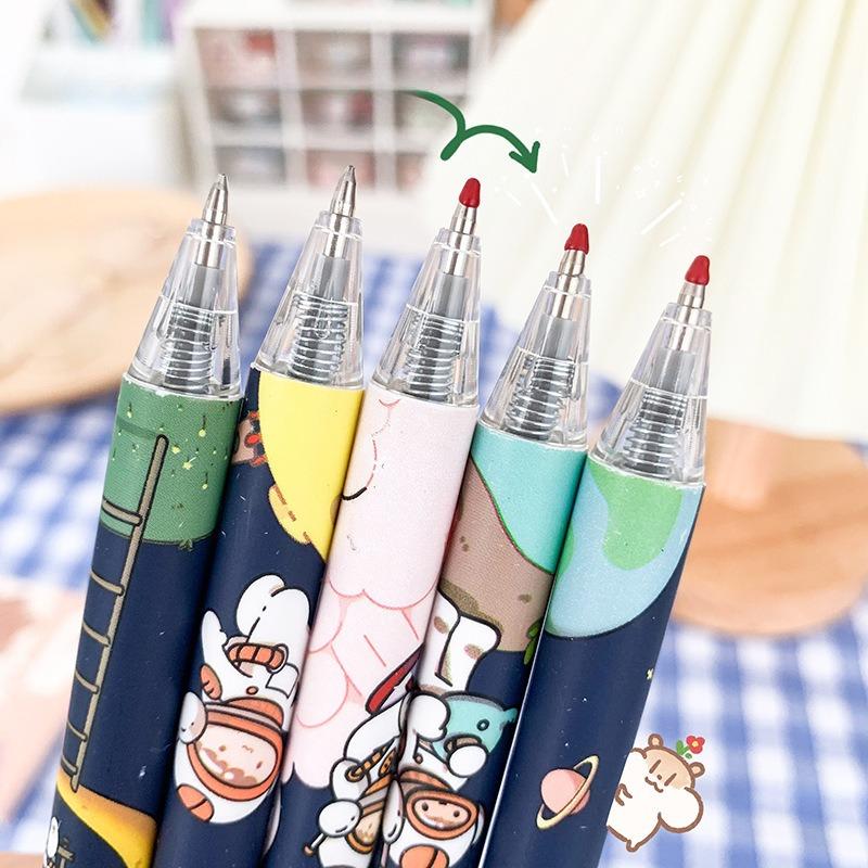1Pc Random New Press Type Ballpoint Pens 0.5mm Cute Astronaut Writing Neutral Pen Student Gift Learning Office Supplies