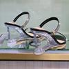 Women 8cm High Heels Wedges Platform Sandals Stripper Slippers Silver Mules Lady Transparent Clear Heels Crystal Prom Shoes