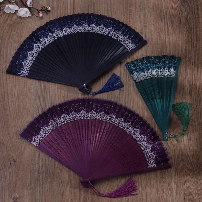 Chinese Style Folding Folding Fan Change Color With Tassel Dance Fan Silk Cloth Bamboo Summer