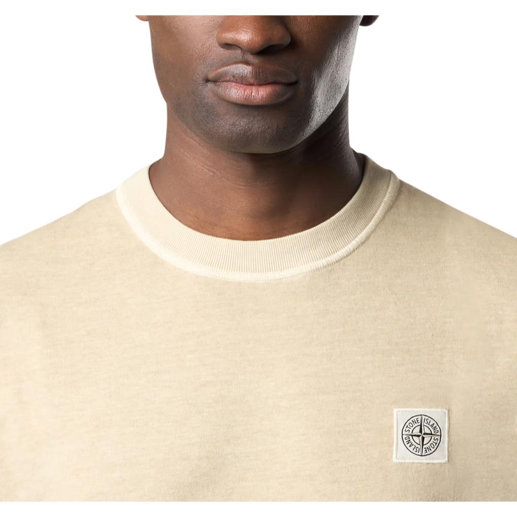 STONE ISLAND Ss25 Compass Patch Design Ribbed Crew Neck Short Sleeve T-Shirt Men Tops Beige K1S152100237-V019A