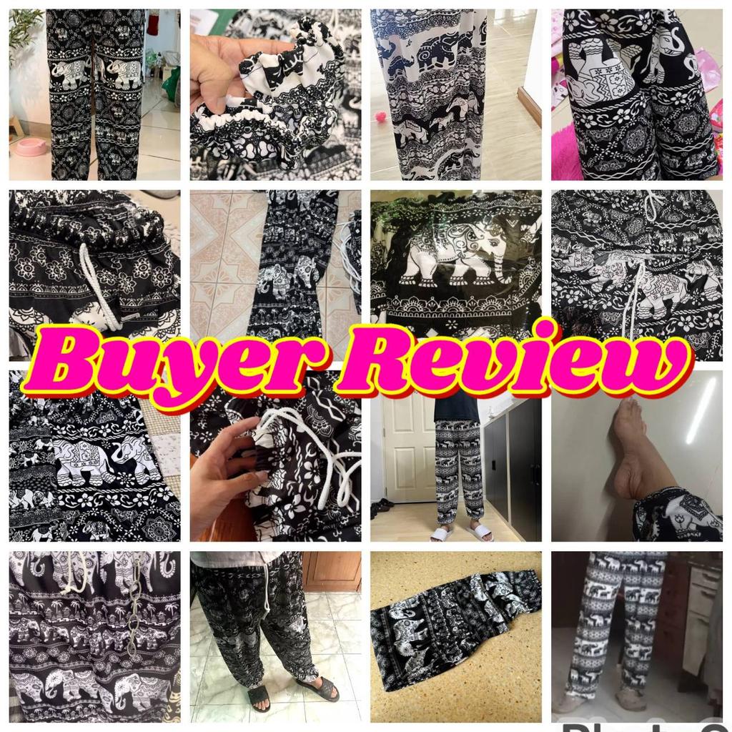Elephant Pants Women Men Unisex Print Thailand Casual Streetwear Beach Bohemian Retro Vintage Adjustable Elastic Waist Rope Strap Loose Legs