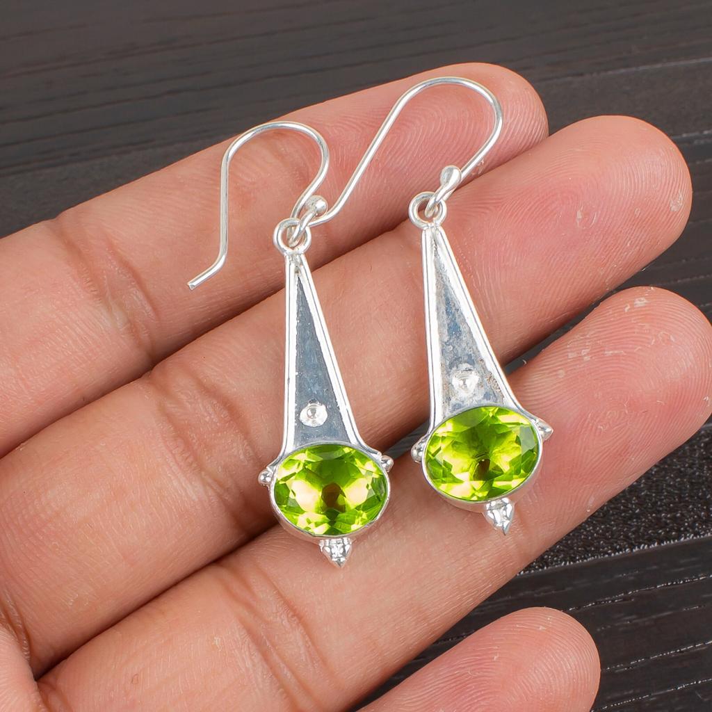 Peridot Edelstein 925 Sterlingsilber Schmuck Handgefertigt Tropfen-/Hängeohrringe 1,80" EE-50-1