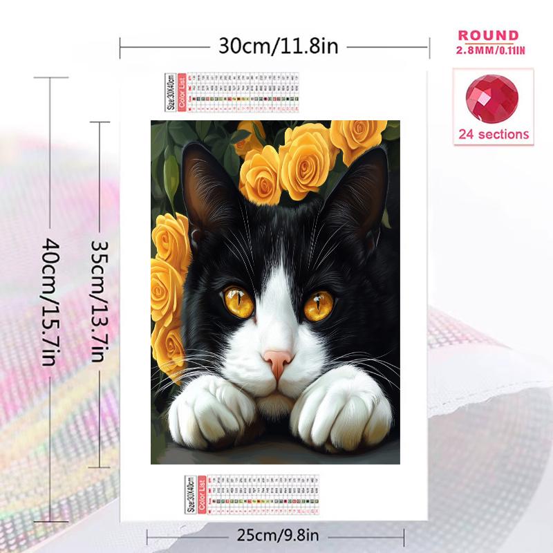 Tuxedo cat and flowers Pattern 3pcs 100% Round Full Drill 5D DIY Diamond Painting Embroidery Cross Stitch Rhinestone Décor