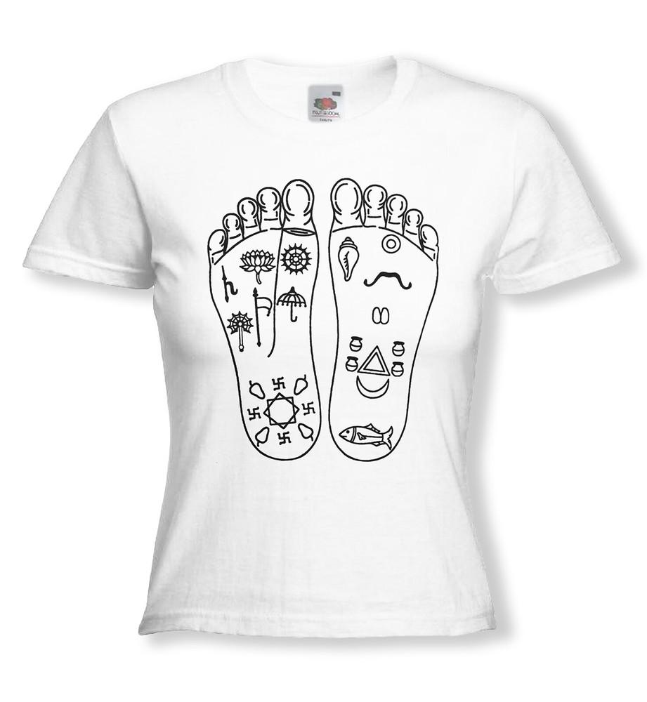 

Devotional T-shirts - KRISHNAS FOOT PRINTS - Ladies Tee - Many Colour Variations 4XL