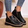 Autumn and Winter New Round Toe Thick High-heeled Short Boots, Side Zipper Waterproof Platform Women's Shoes