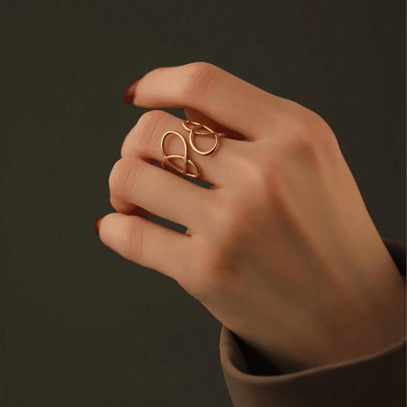 European & American Fashion Stainless Steel Geometric Open Ring - Hip Hop Style for Women