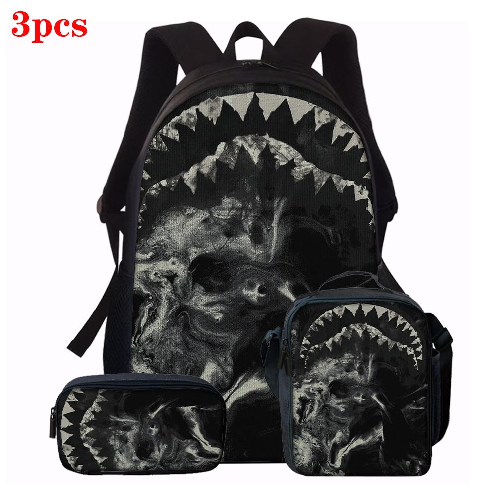 1/2/3/4/5PCS Trendy Shark Graphic Backpack Set | Perfect for School & Daily Adventures