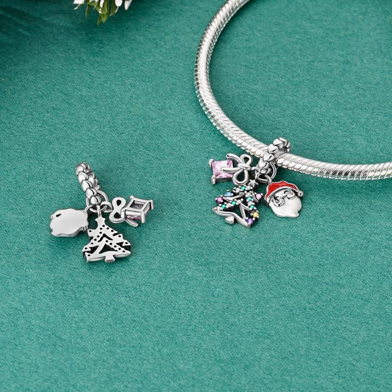 Original Charms Copper Christmas Tree Santa Claus Gift Pendants Fit Plata Bracelets For Women Jewelry Making Fine Gifts