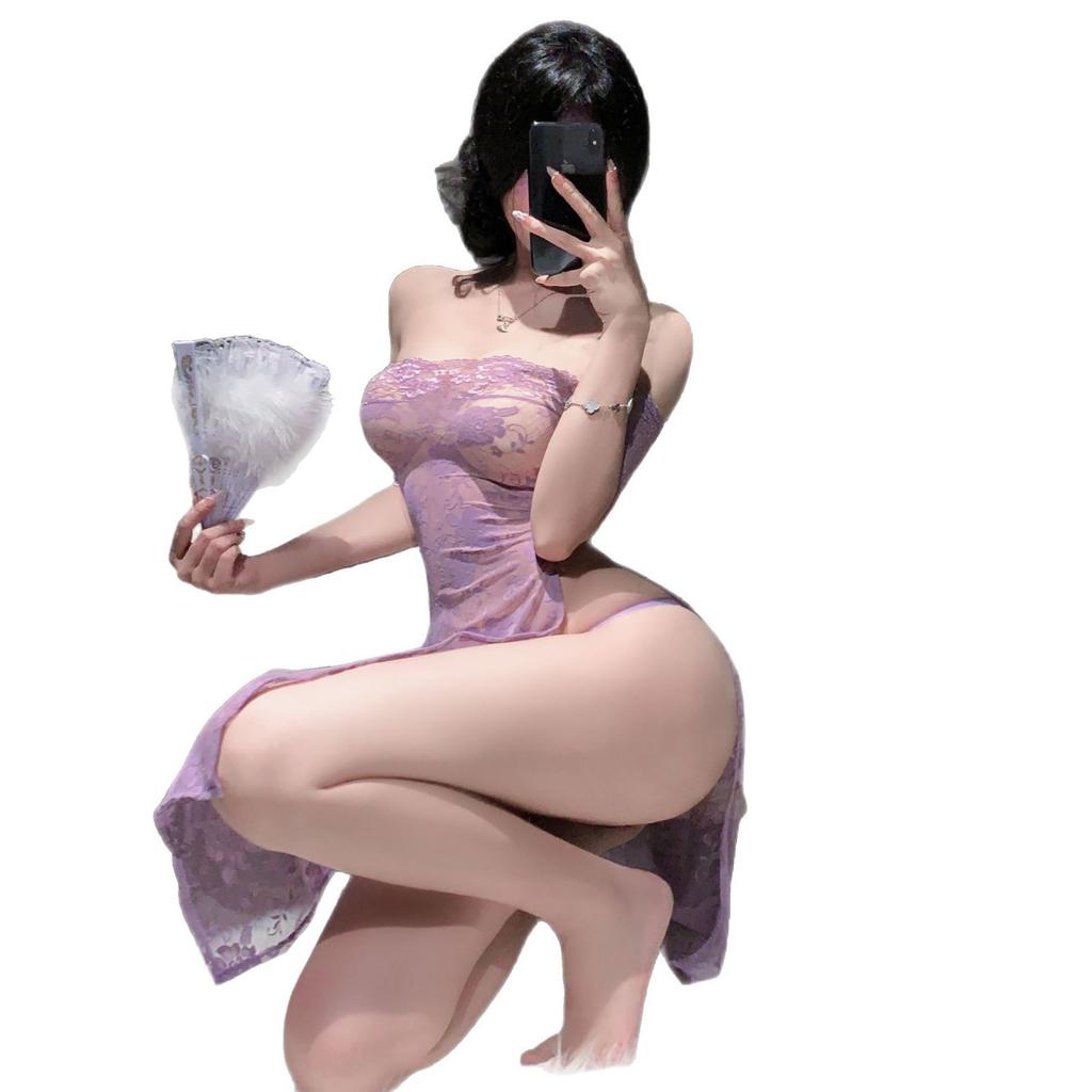 Sex Underwear Purple Pure Desire Dress Pajama Set Sexy Buttocks Free Temptation Lace Uniform Woman
