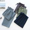 2024 Cotton Couple Sleep Bottoms Comfortable Unisex Sleep Pants Plaid Simple Style Home Pants Men Spring Summer Pajamas Pants