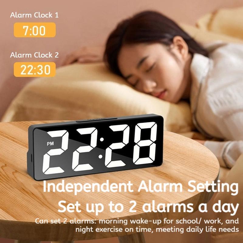 Voice Control Digital Alarm Clock Led Digital Clock Bedroom Alarm Clock Tabletop Led Watch Adjustable Brightness 12/24H NZ003