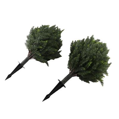 2 Pack Artificial Cypress, 23.6 Inch Indoor Outdoor Faux Cypress Bush Plant Topiary with Ground Spike for Porches, Garden, Patio, Hallway, Entryway,