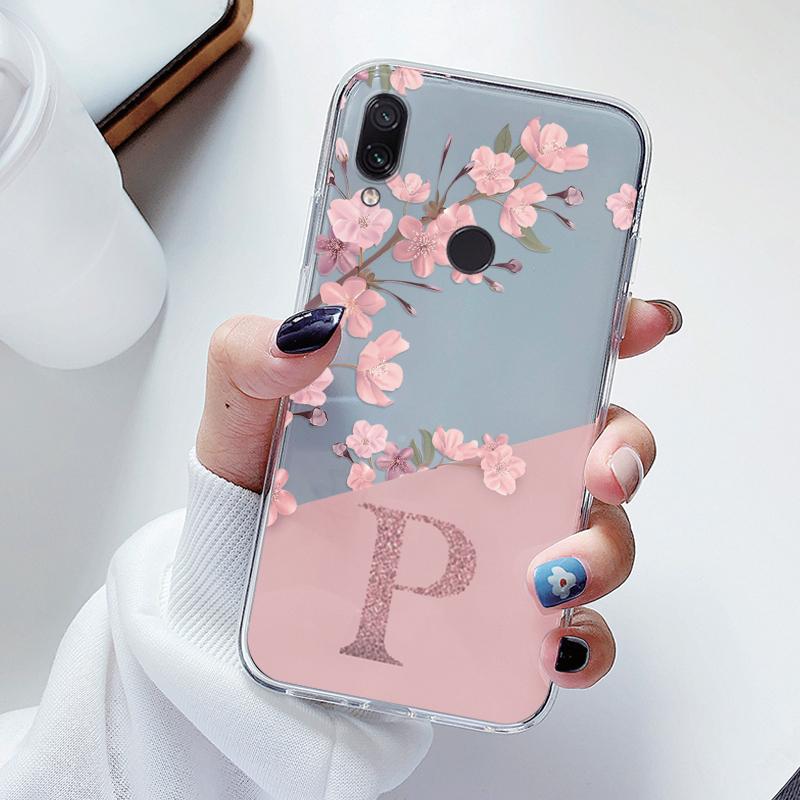 For Redmi Note 7 Pro 7S Phone Case Soft Slim Luxury A-Z Letters Cover Funda Clear Bumper For Redmi Note 7 Transparent Shockproof