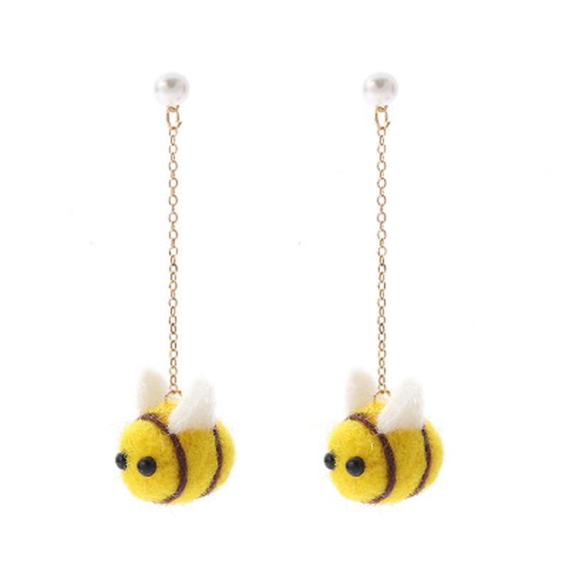 Honey Bee Earrings Girls Kids Cute Style Animal Handmade For Women Wool Long Chain Yellow Small Bumble Bee Earings DangleCute Chain