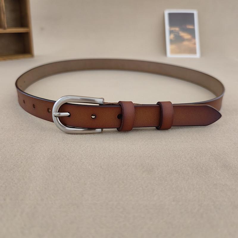 Twotone Cowhide Leather Waist Belt For Women With Alloy Buckle For Stylish Office Attire LightBrown