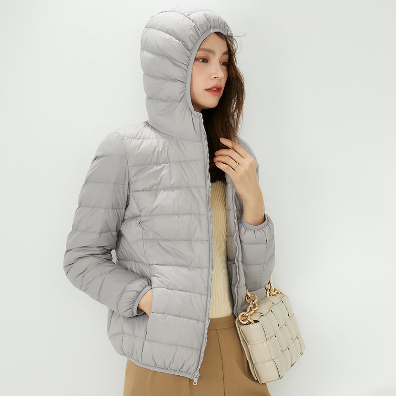 Women's Lightweight White Duck Down Jacket 2023 - Short, Hooded, Stand Collar, Fashionable Thin Style for Autumn/Winter