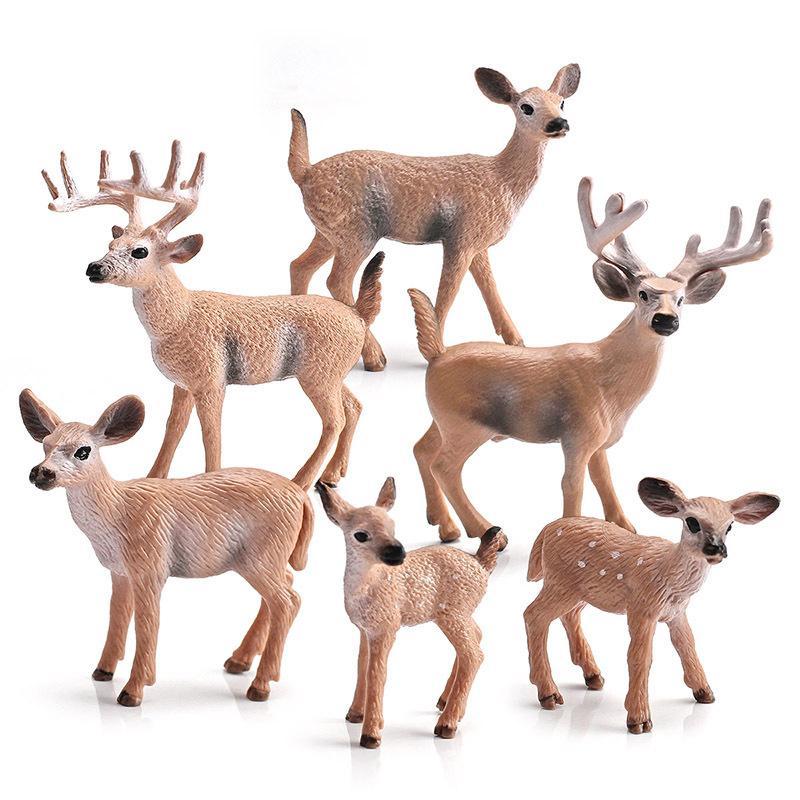 Realistic Artificial Deer Family Fox Miniature Statues Lightweight Small Animal Figurines for Car Dashboard Decor