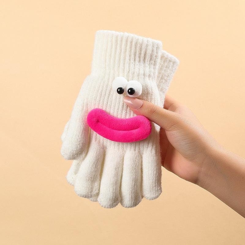 Cartoon gloves women's winter wool knitted thickened to keep warm and cold students cute and funny, showing fingers can be versatile