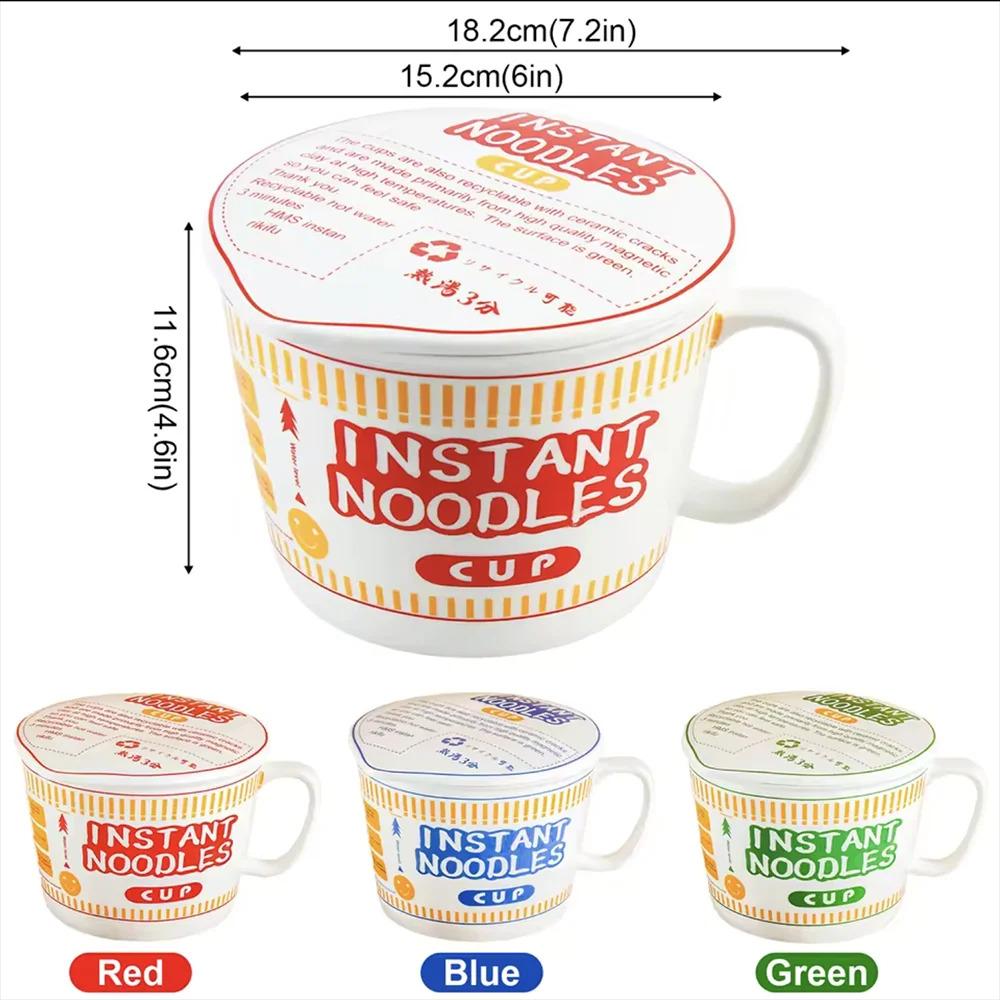 Instant Noodle Bowl with Handle Large Capacity Ramen Bowl Creativity Lid Ceramic Instant Lunch Bowl Cute Design Japanese Cup
