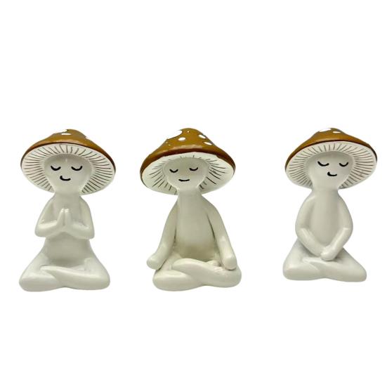 3Pcs/Set Meditation Mushroom Statue Sitting Mushroom Man Figurine Resin Sculpture Home Office Desktop Decoration Ornament