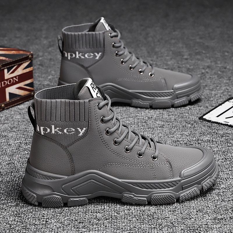 

Модная рабочая обувь для мужчин из искусственной кожи с высоким берцем, повседневная обувь на платформе, ботильоны для мужчин 2024 года, модные нескользящие ботинки на осень-зиму Botines 44 серый