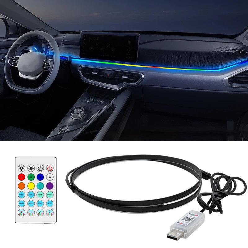 Colorful LED Car Interior Hidden App Remote Control Atmosphere Lamp USB Car Ambient Light Acrylic Strips Dashboard Lights RGB