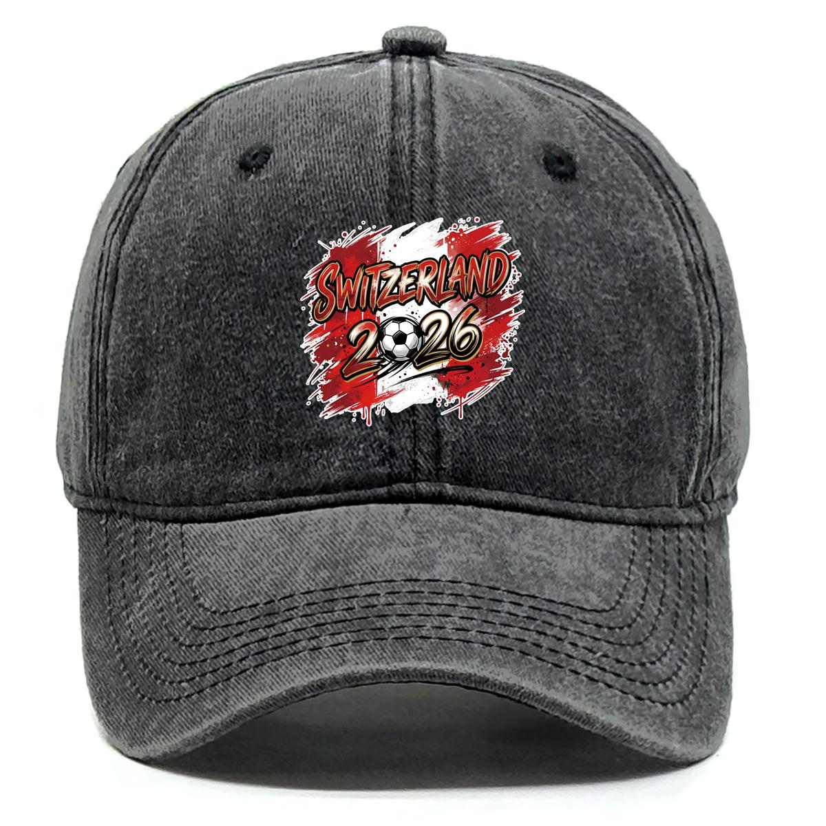 

Baseball Cap With 2026 Football Soccer SWITZERLAND Flag Printed , Adjustable Sun Hat Stylish Fashion Simple Headwear Sports Hat as the picture чёрный