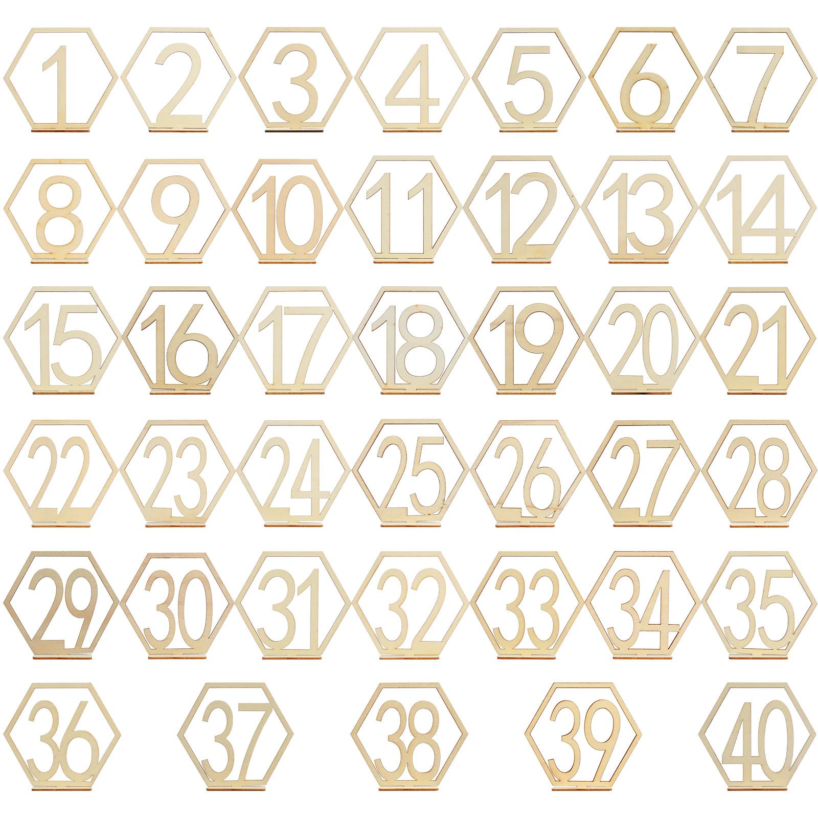 

40 шт. деревянных цифр на стол с держателем от 1 до 40, свадебные цифры на стол, шестиугольные цифры на стол, многоразовые цифры на стол