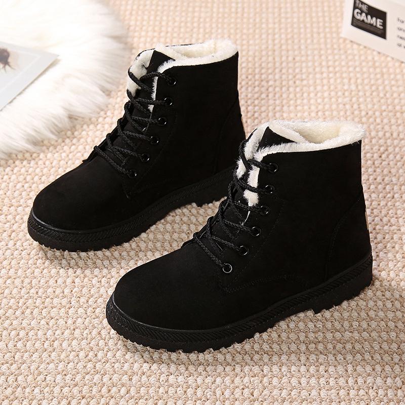 Women's Temu New Winter Korean-Style Ankle-Length Snow Boots - Plus-Size, Flat-Heeled, Fleece-Lined, Cotton-Padded