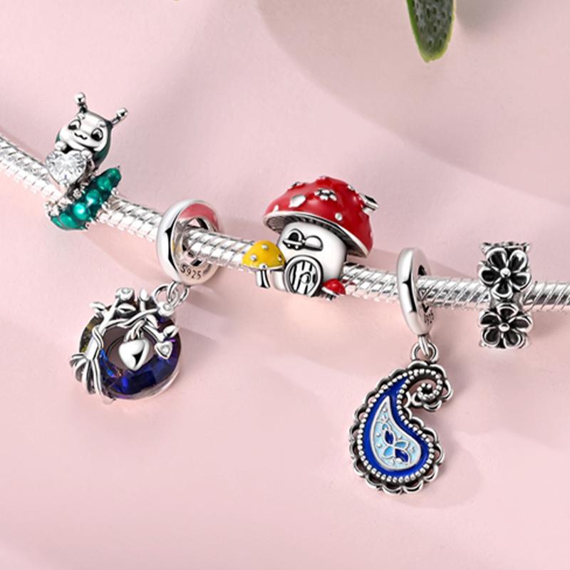 Original Charms Bead Copper Butterfly Tulip Cherry Blossom Mushroom Cat Charm Fit Bracelet Bangle Women Diy Jewelry