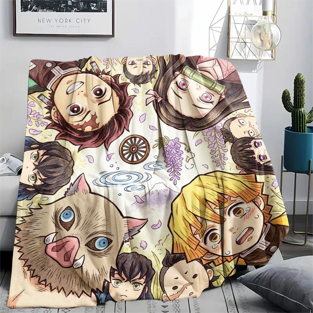Demon Slayer Tanjiro Flannel Blanket Print Warm Comfortable for Daily Rest Bedroom Sofa Picnic Travel.-TING