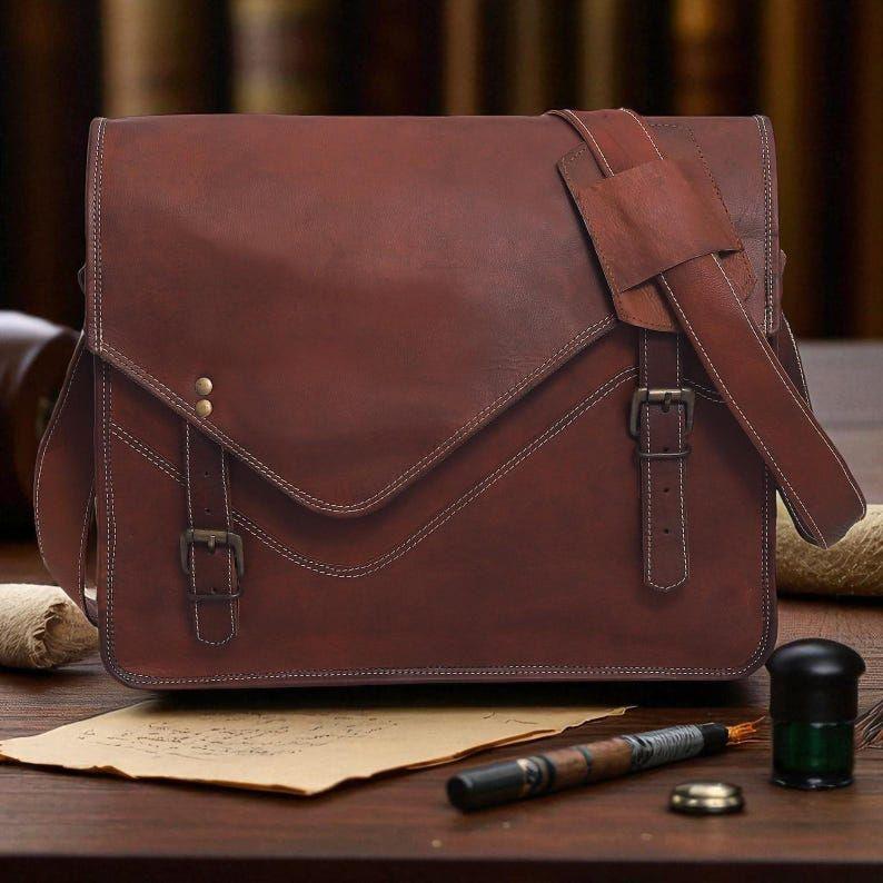 

Сумка-мессенджер из козьей кожи ручной работы – Винтажная парусиновая подкладка, портфель-сатчел для ноутбука для мужчин и женщин 15 x 11 x 4 in