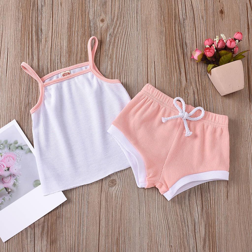 Newborn Baby Sleeveless Solid Color Cotton Tank Vest Top+Shorts Clothes Set