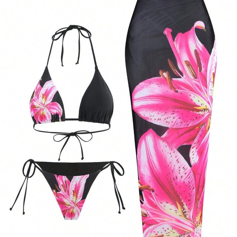 New women's three-piece swimsuit lily print bikini premium sexy dress