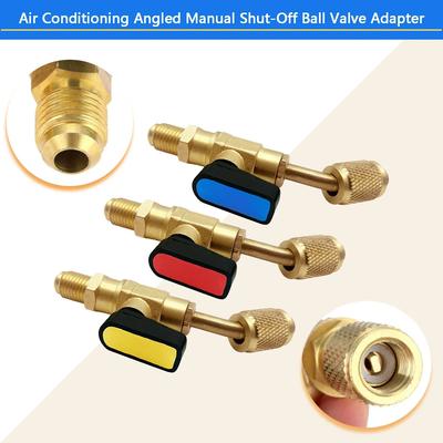 Refrigerant Angled Shut-Off Ball Valve Adapter 1/4" SAE R22 R12 R410a Air Conditioning Charging Hoses AC Refrigerant Tools