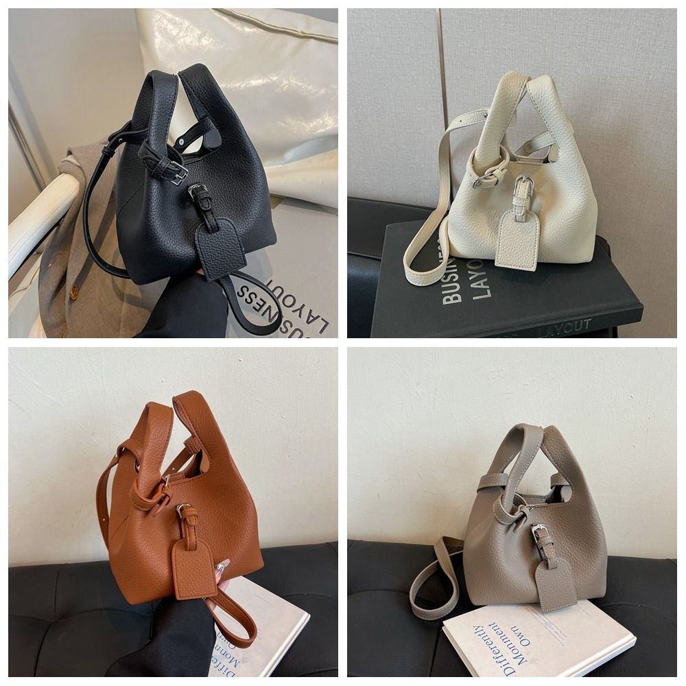 Pure Color PU Leather Bucket Bag Korean Style Crossbody Bag Elegant Shoulder Bag  Daily
