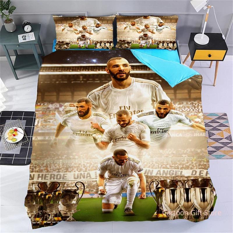 Ensemble de literie étoile du football Karim Benzema pour garçons, housse de couette en duvet, taie d'oreiller, plusieurs tailles, décoration de literie, lavable en machine 135X200CM-2PCS